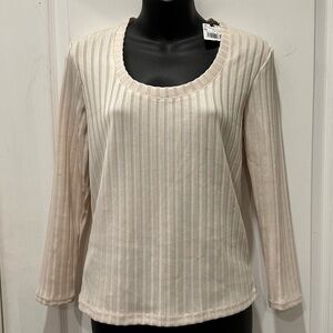 Mango Beige Striped 3/4 Sleeve Top